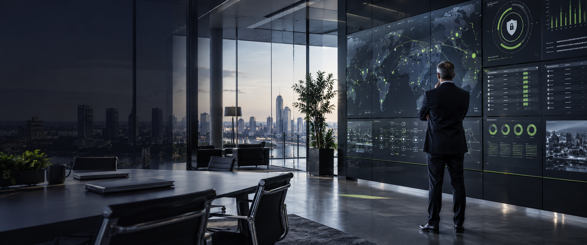 Security leader reviewing a global risk and compliance environment